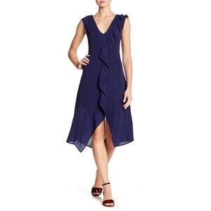 Spirit of Grace Women's Ruffle V-Neck Sheath Dress Blue Sleeveless Cocktail XS